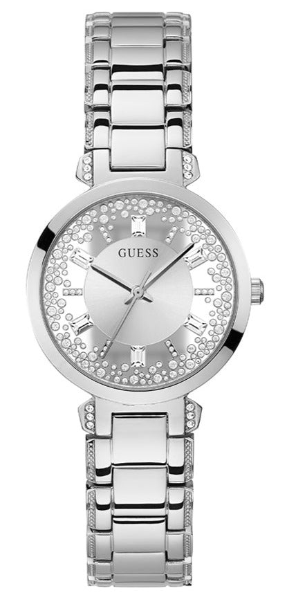 Guess Night Life Clear Silver Dial Silver Steel Strap Watch for Women - GW0470L1 Buy Now By Guess