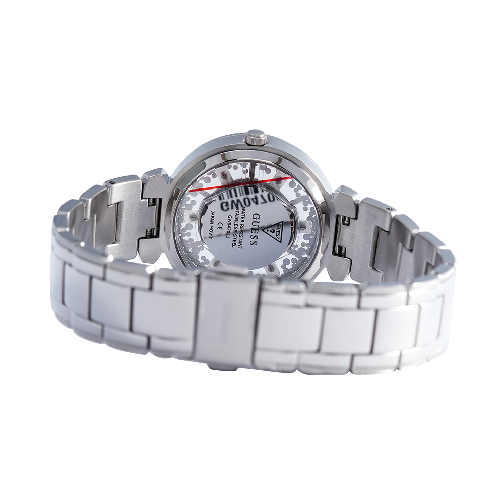 Guess Night Life Clear Silver Dial Silver Steel Strap Watch for Women - GW0470L1 Buy Now By Guess