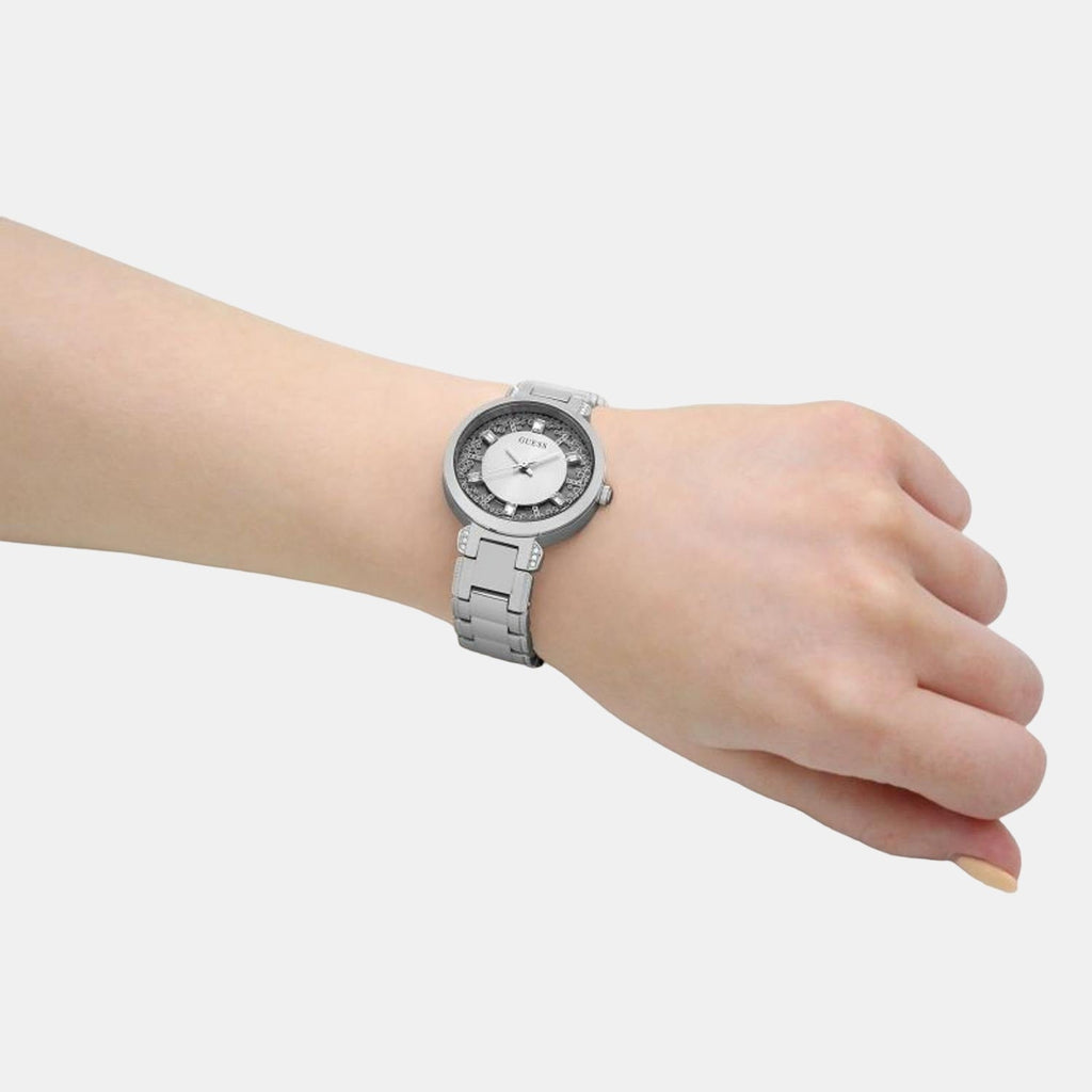 Guess Night Life Clear Silver Dial Silver Steel Strap Watch for Women - GW0470L1 Buy Now By Guess