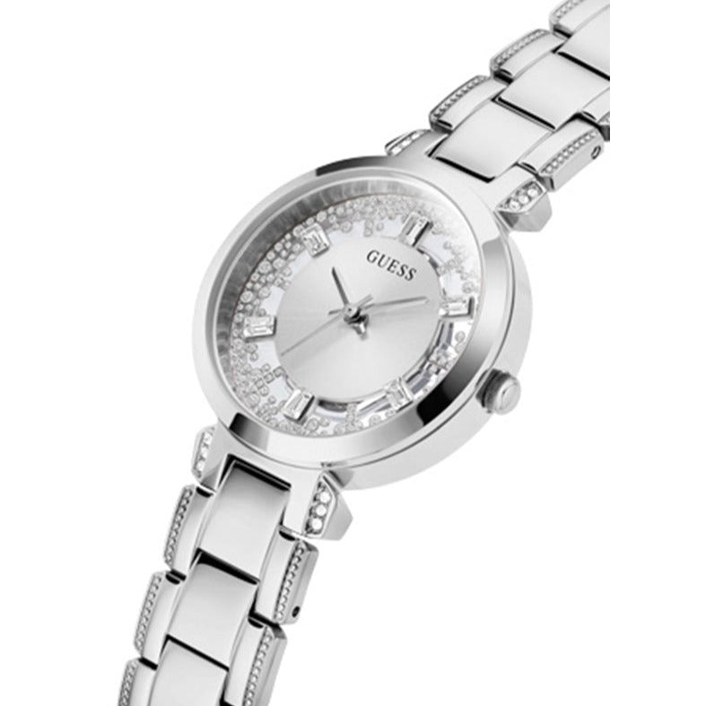 Guess Night Life Clear Silver Dial Silver Steel Strap Watch for Women - GW0470L1 Buy Now By Guess