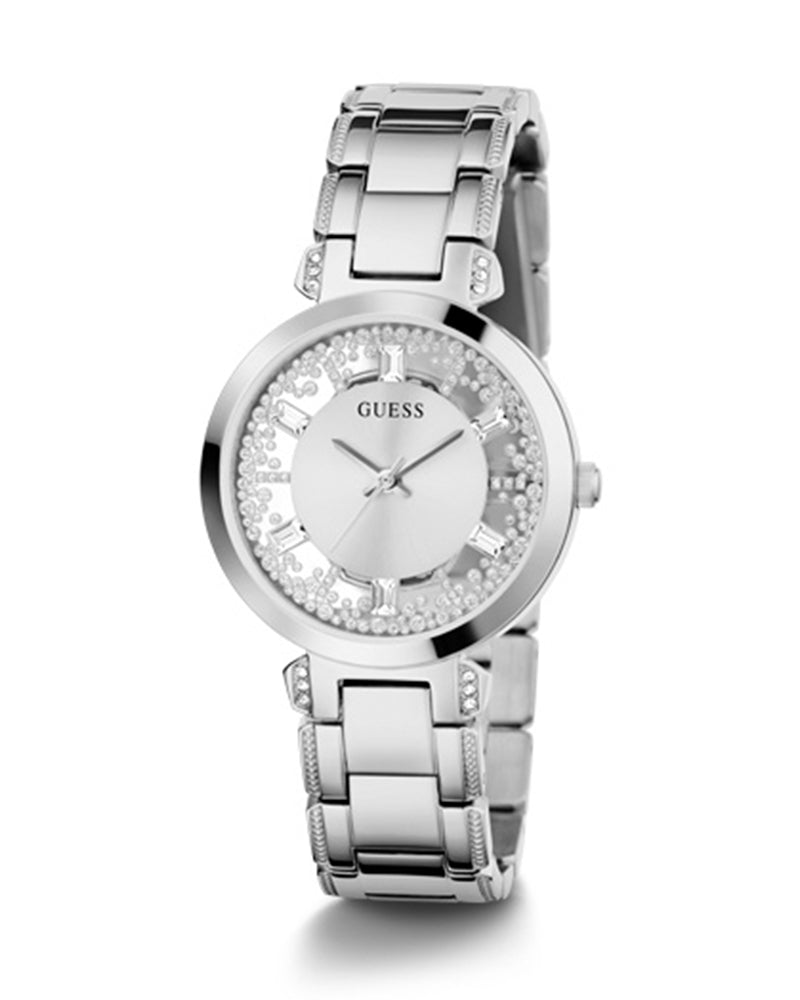 Guess Night Life Clear Silver Dial Silver Steel Strap Watch for Women - GW0470L1 Buy Now By Guess