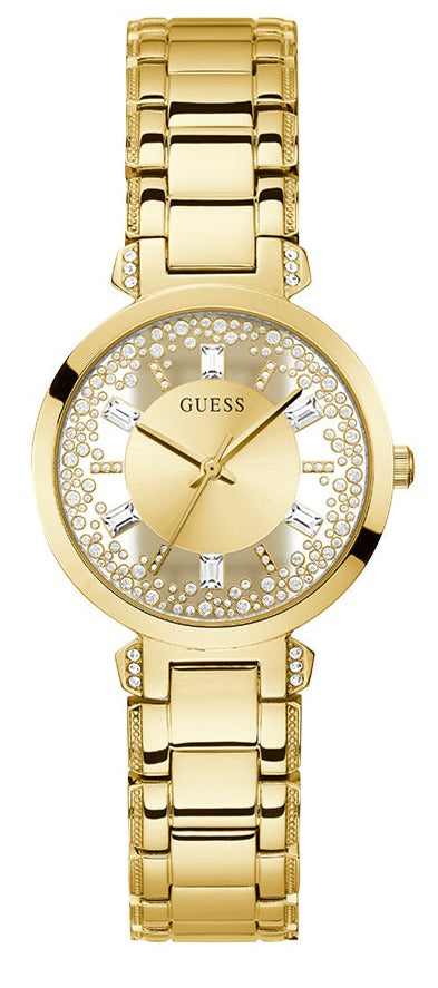 Guess Crystal Clear Analog Gold Dial Gold Steel Strap Watch for Women - GW0470L2 Buy Now By Guess
