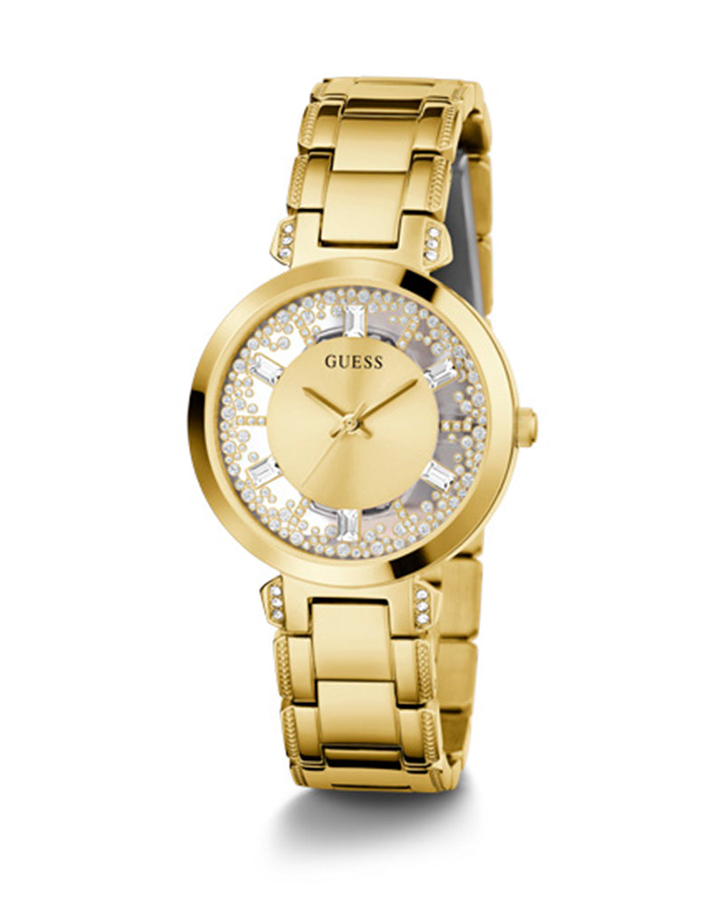 Guess Crystal Clear Analog Gold Dial Gold Steel Strap Watch for Women - GW0470L2 Buy Now By Guess