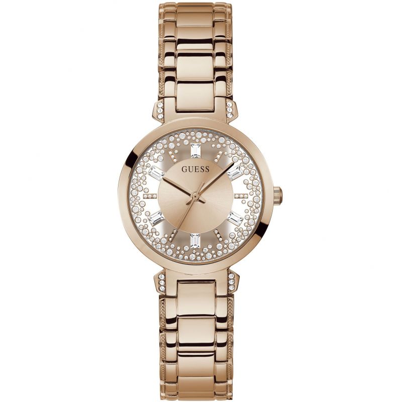 Guess Crystal Clear Rose Gold Dial Rose Gold Steel Strap Watch for Women - GW0470L3 Buy Now By Guess