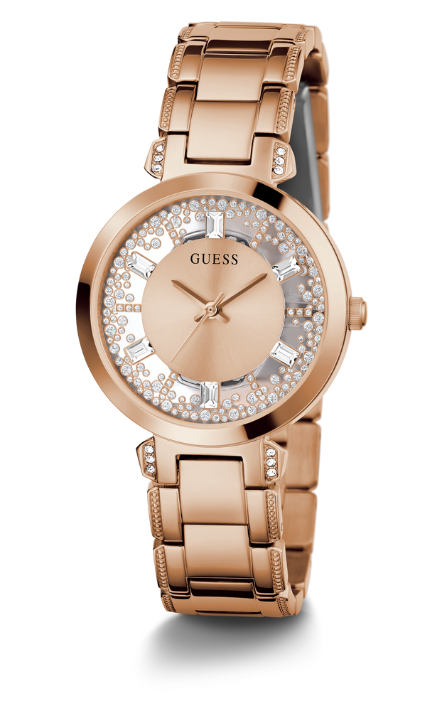 Guess Crystal Clear Rose Gold Dial Rose Gold Steel Strap Watch for Women - GW0470L3 Buy Now By Guess
