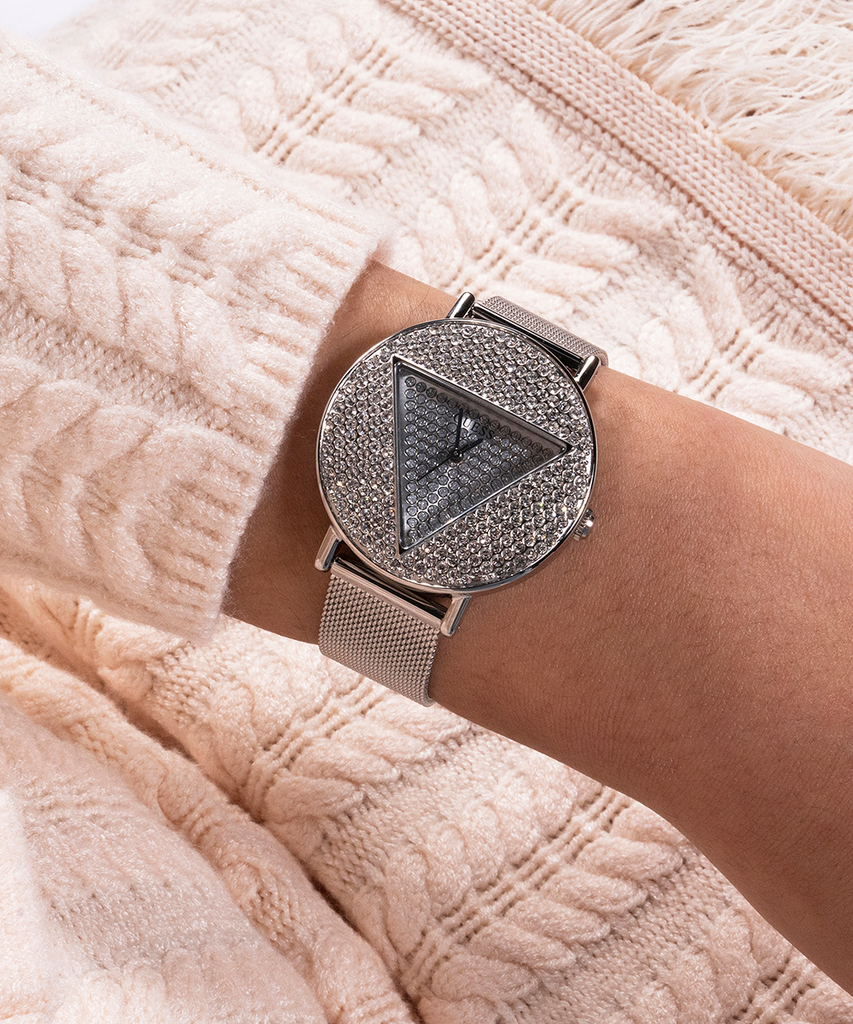 Guess Iconic Diamonds Silver Dial Silver Mesh Bracelet Watch For Women - GW0477L1 Buy Now By Guess