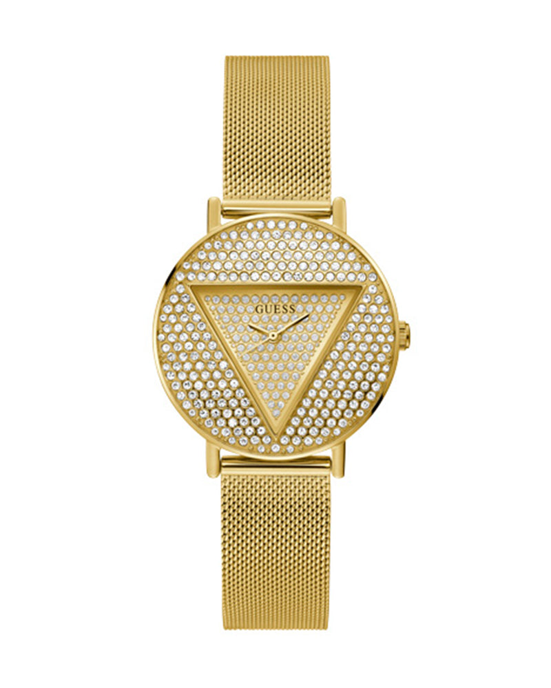 Guess Iconic Diamonds Gold Dial Gold Mesh Bracelet Watch For Women - GW0477L2 Buy Now By Guess