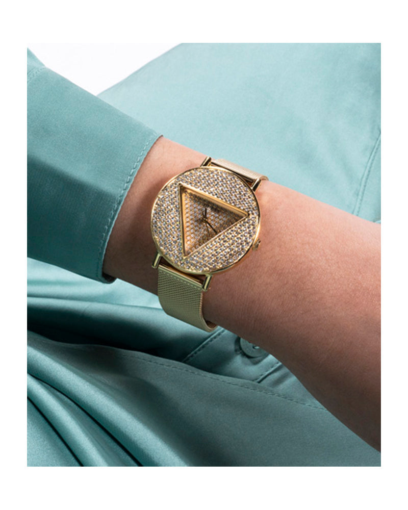 Guess Iconic Diamonds Gold Dial Gold Mesh Bracelet Watch For Women - GW0477L2 Buy Now By Guess