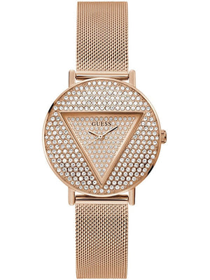 Guess Iconic Diamonds Rose Gold Dial Rose Gold Mesh Bracelet Watch For Women - GW0477L3 Buy Now By Guess