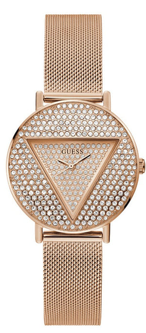 Guess Iconic Diamonds Rose Gold Dial Rose Gold Mesh Bracelet Watch For Women - GW0477L3 Buy Now By Guess