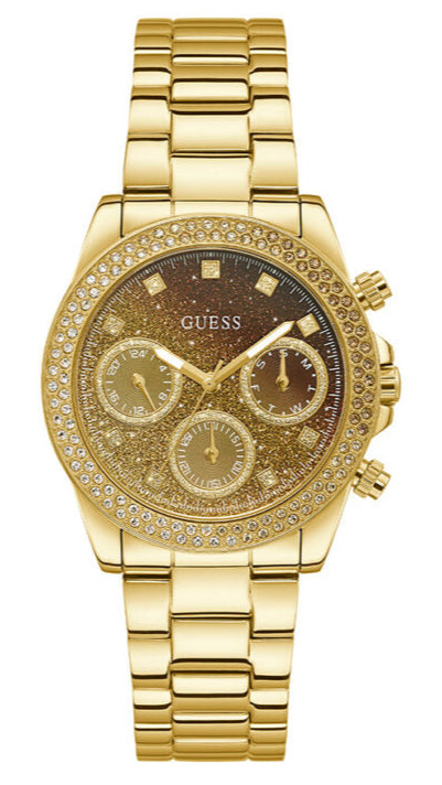 Guess Sol Chronograph Gold Dial Gold Steel Strap Watch For Women - GW0483L2 Buy Now By Guess