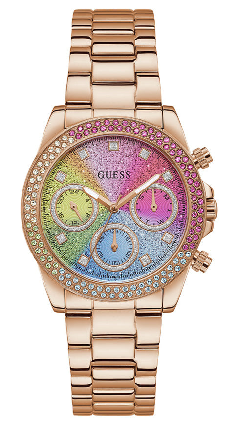 Guess Confetti Multifunction Multicolor Dial Rose Gold Steel Strap Watch For Women - GW0483L3 Buy Now By Guess