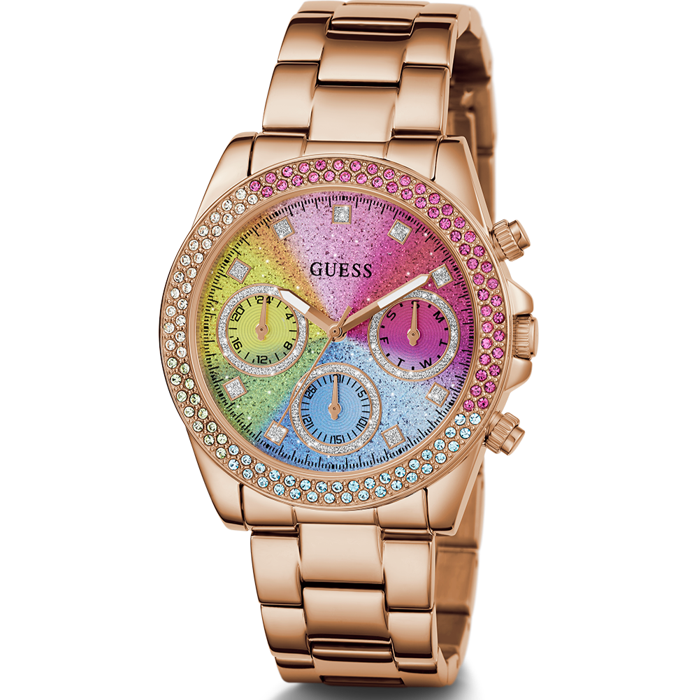 Guess Confetti Multifunction Multicolor Dial Rose Gold Steel Strap Watch For Women - GW0483L3 Buy Now By Guess