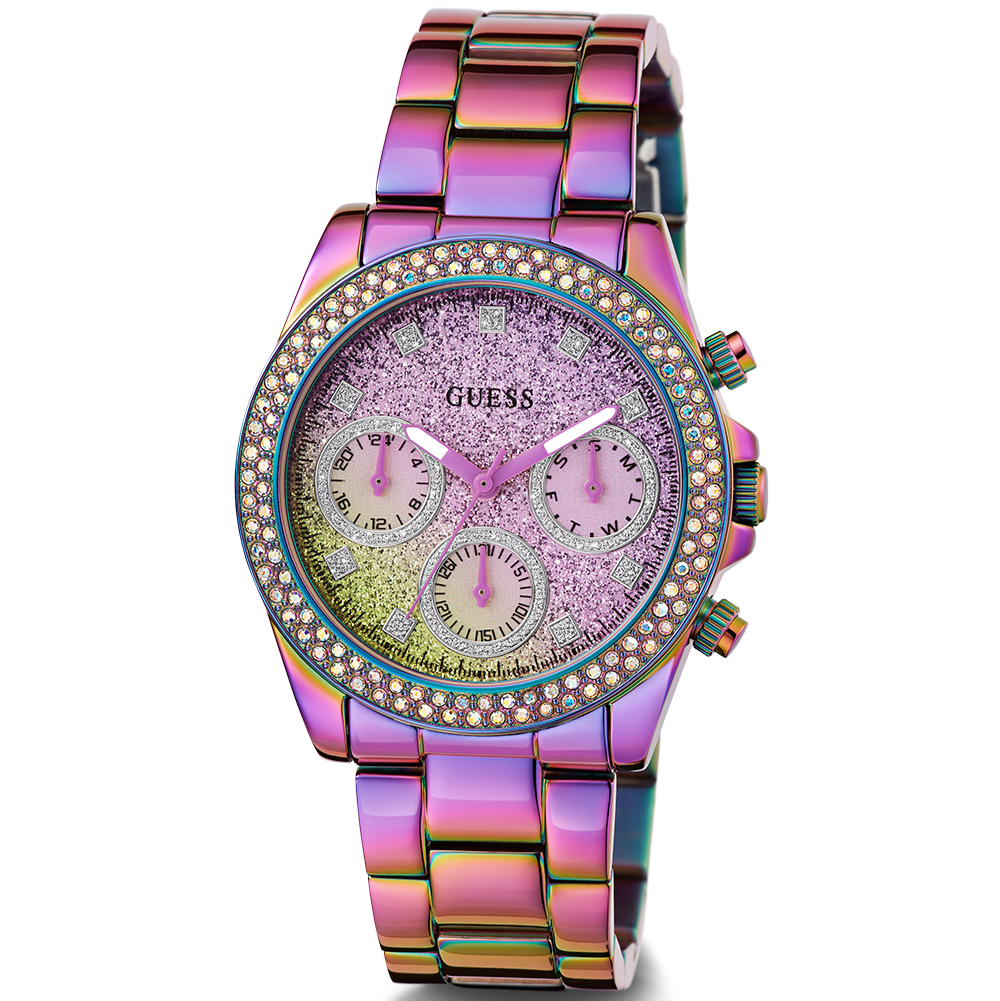 Guess Confetti Chronograph Crystals Multicolor Dial Purple Steel Strap Watch For Women - GW0483L5 Buy Now By Guess