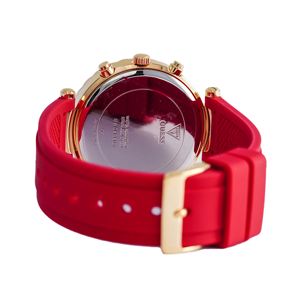 Guess Solstice Diamonds Gold Dial Red Rubber Strap Watch for Women - GW0484L1 Buy Now By Guess