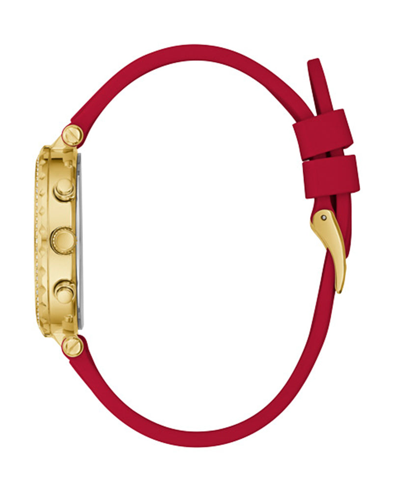 Guess Solstice Diamonds Gold Dial Red Rubber Strap Watch for Women - GW0484L1 Buy Now By Guess