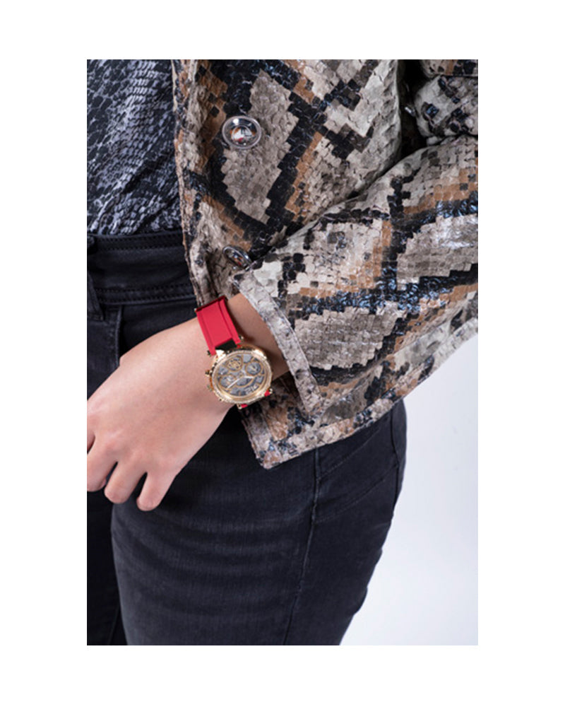 Guess Solstice Diamonds Gold Dial Red Rubber Strap Watch for Women - GW0484L1 Buy Now By Guess