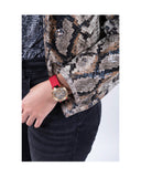 Guess Solstice Diamonds Gold Dial Red Rubber Strap Watch for Women - GW0484L1 Buy Now By Guess