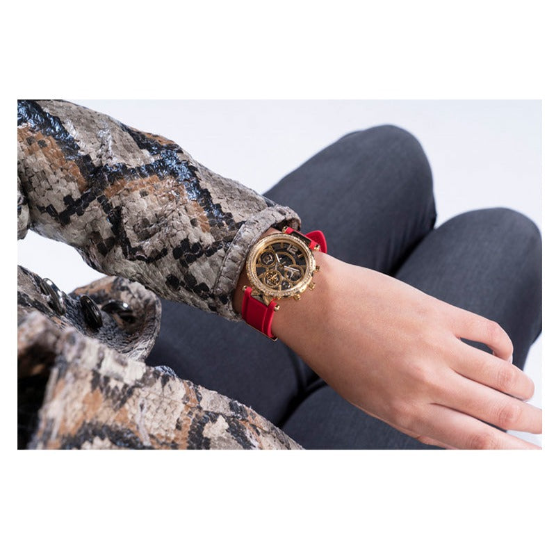 Guess Solstice Diamonds Gold Dial Red Rubber Strap Watch for Women - GW0484L1 Buy Now By Guess