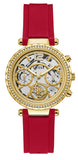 Guess Solstice Diamonds Gold Dial Red Rubber Strap Watch for Women - GW0484L1 Buy Now By Guess