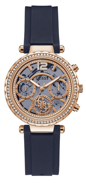 Guess Solistice Diamonds Roe Gold Dial Black Rubber Strap Watch for Women - GW0484L2 Buy Now By Guess