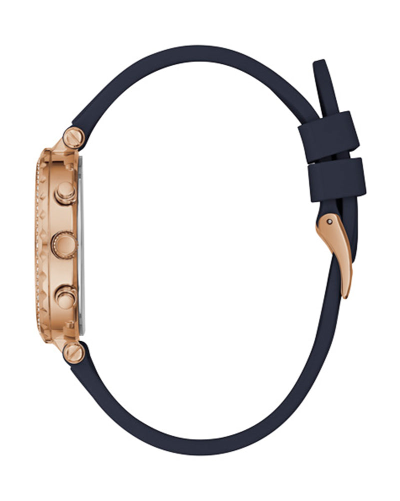 Guess Solistice Diamonds Roe Gold Dial Black Rubber Strap Watch for Women - GW0484L2 Buy Now By Guess