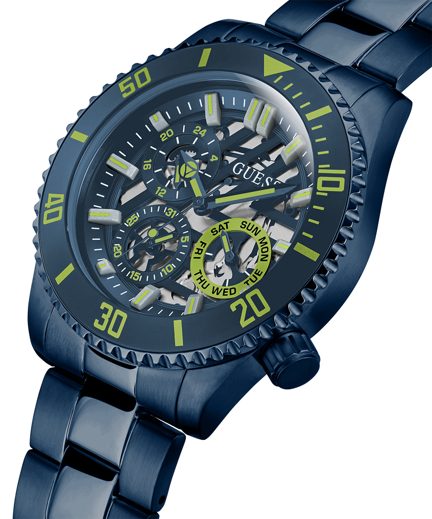 Guess Axle Multifunction Navy Blue Dial Blue Steel Strap Watch For Men - GW0488G4 Buy Now By Guess