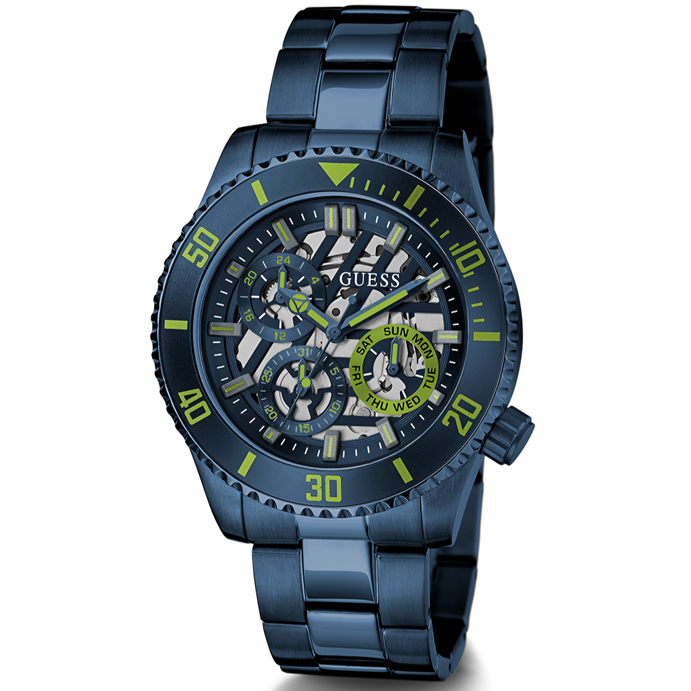 Guess Axle Multifunction Navy Blue Dial Blue Steel Strap Watch For Men - GW0488G4 Buy Now By Guess