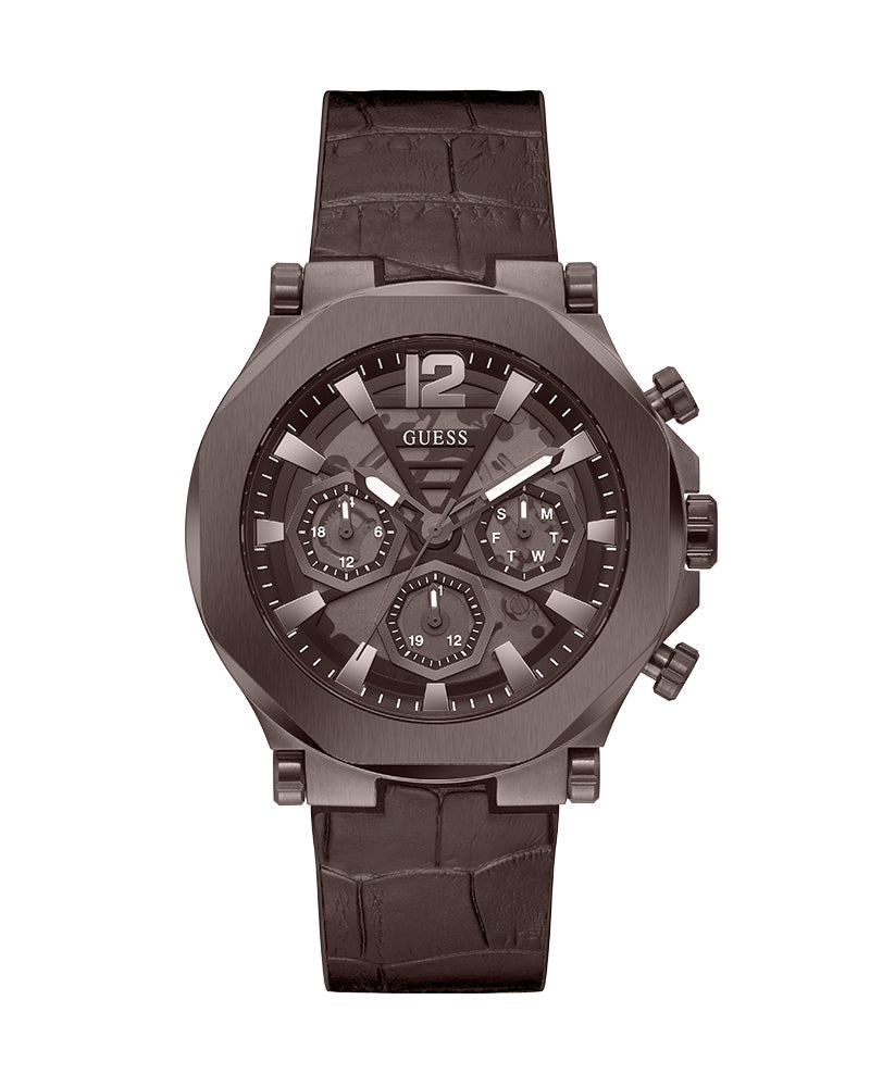 Guess Edge Chronograph Brown Dial Brown Leather Strap Watch For Men - GW0492G2 Buy Now By Guess