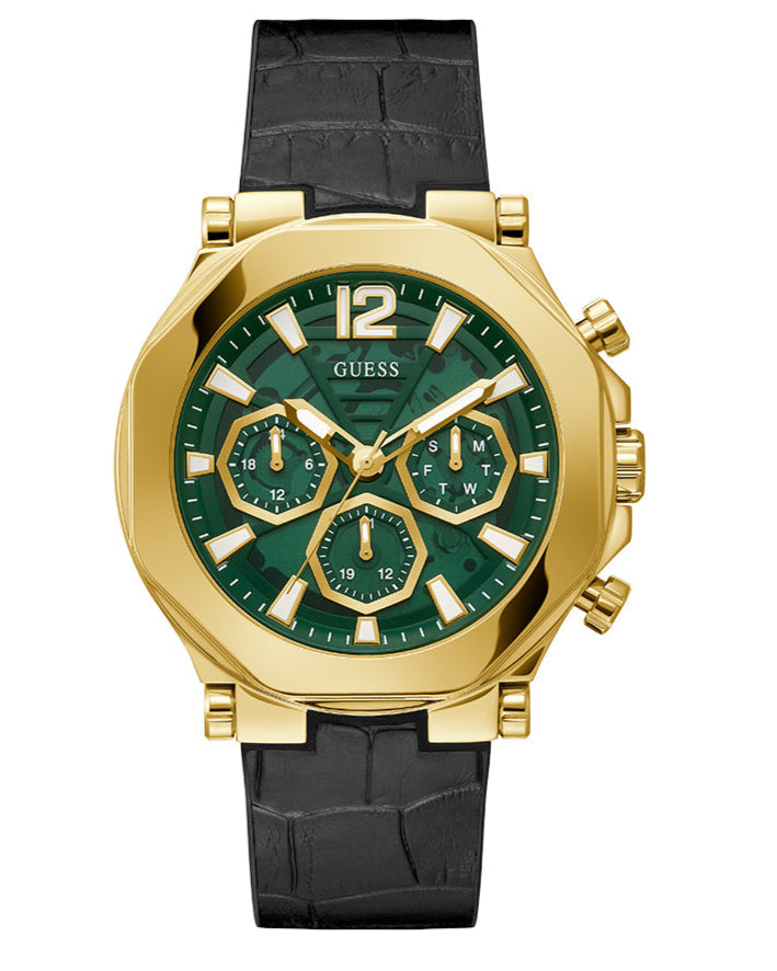 Guess Edge Chronograph Green Dial Black Leather Strap Watch For Men - GW0492G3 Buy Now By Guess