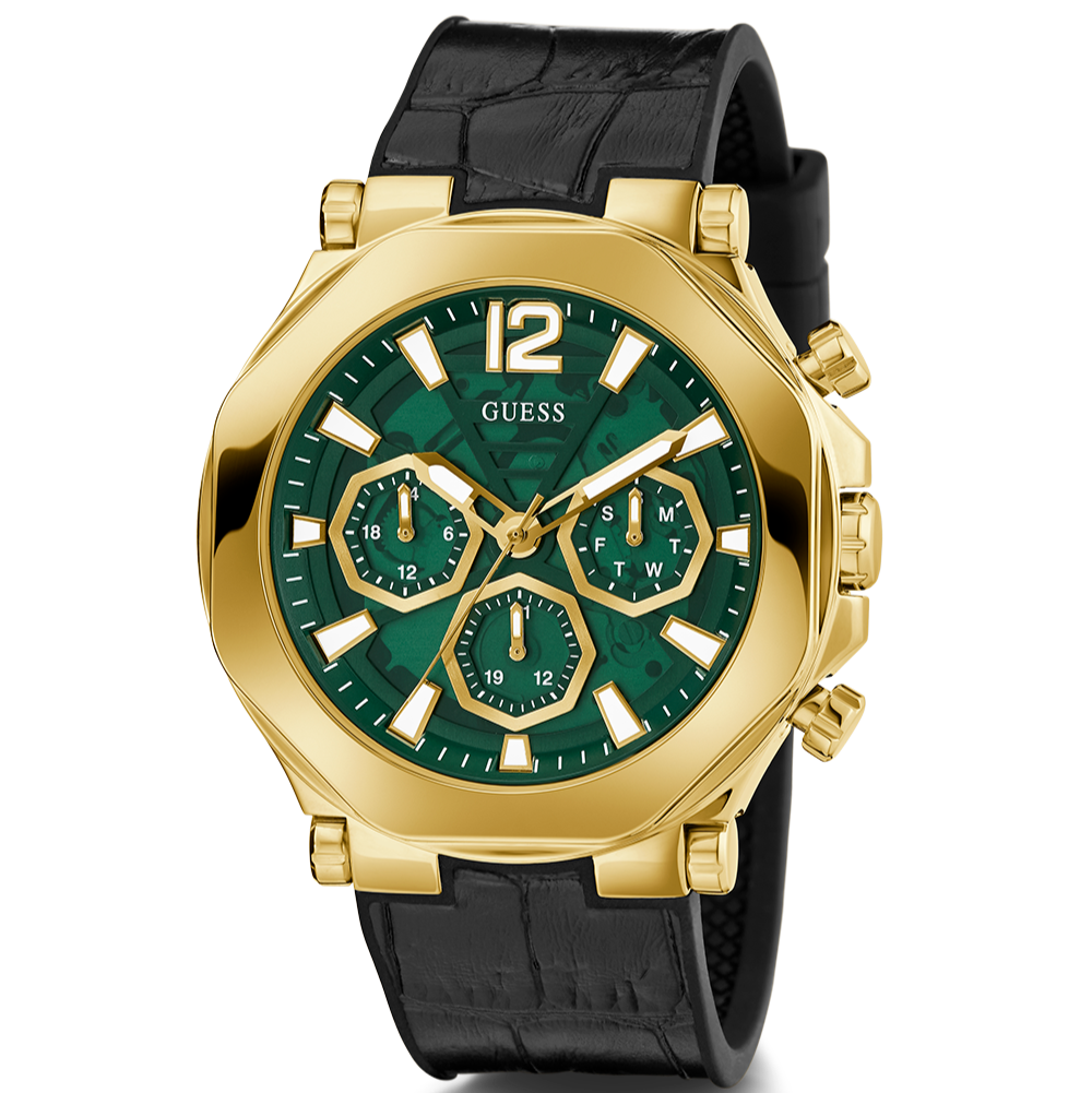 Guess Edge Chronograph Green Dial Black Leather Strap Watch For Men - GW0492G3 Buy Now By Guess