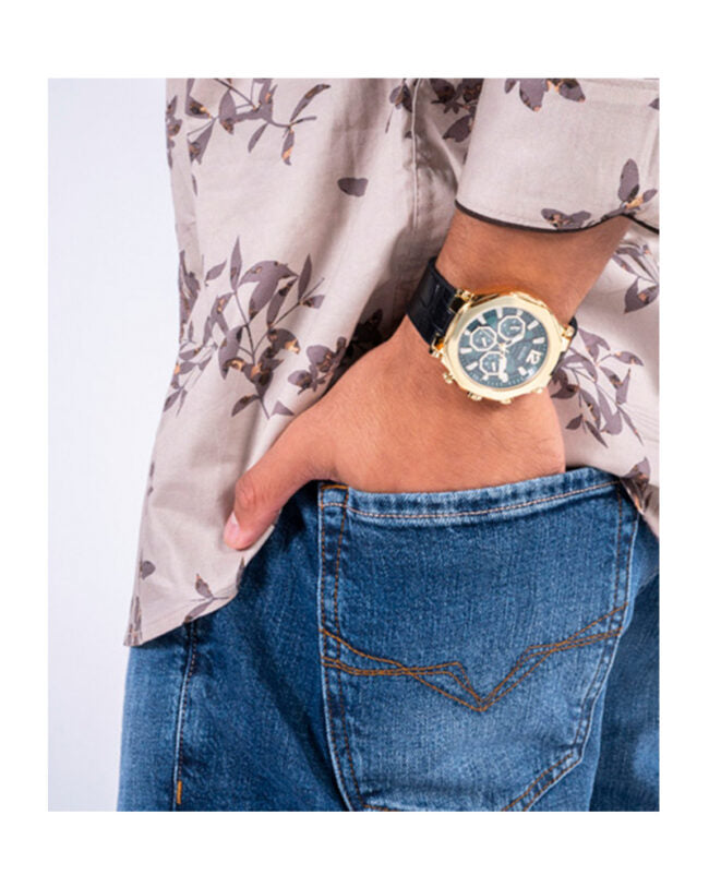 Guess Edge Chronograph Green Dial Black Leather Strap Watch For Men - GW0492G3 Buy Now By Guess