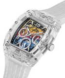 Guess Phoenix Polycarbonate Clear Multi-function Black Dial Clear Rubber Strap Watch for Men - GW0499G3 Buy Now By Guess