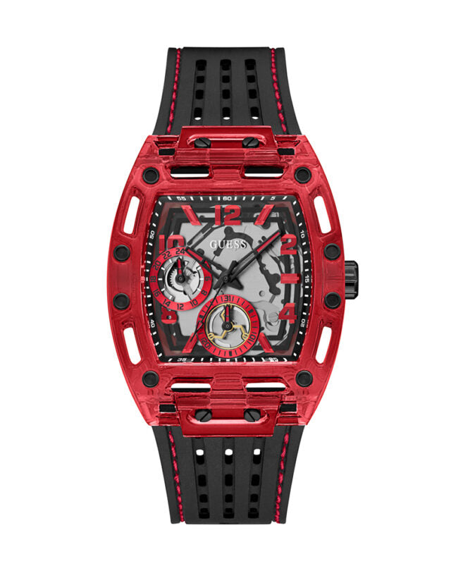 Guess Phoenix Multifunction Analog Red Dial Black Silicone Strap Watch For Men - GW0499G4 Buy Now By Guess