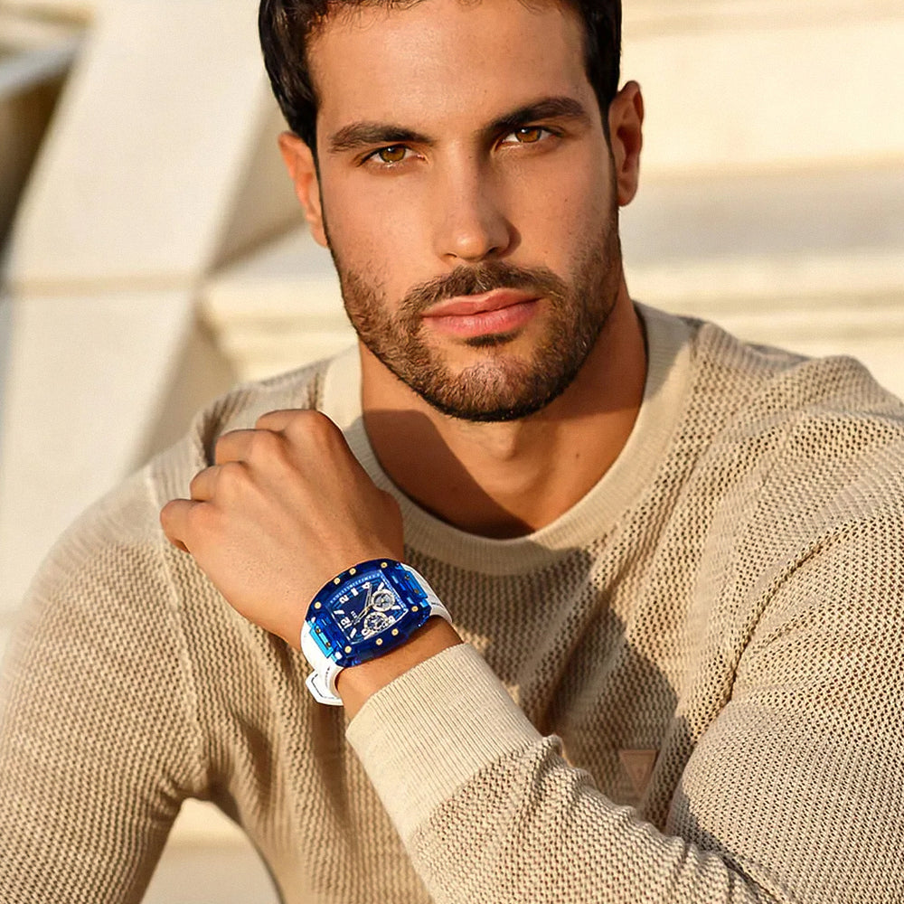 Guess Phoenix Multifunction Blue Dial White Rubber Strap Watch for Men - GW0499G6 Buy Now By Guess