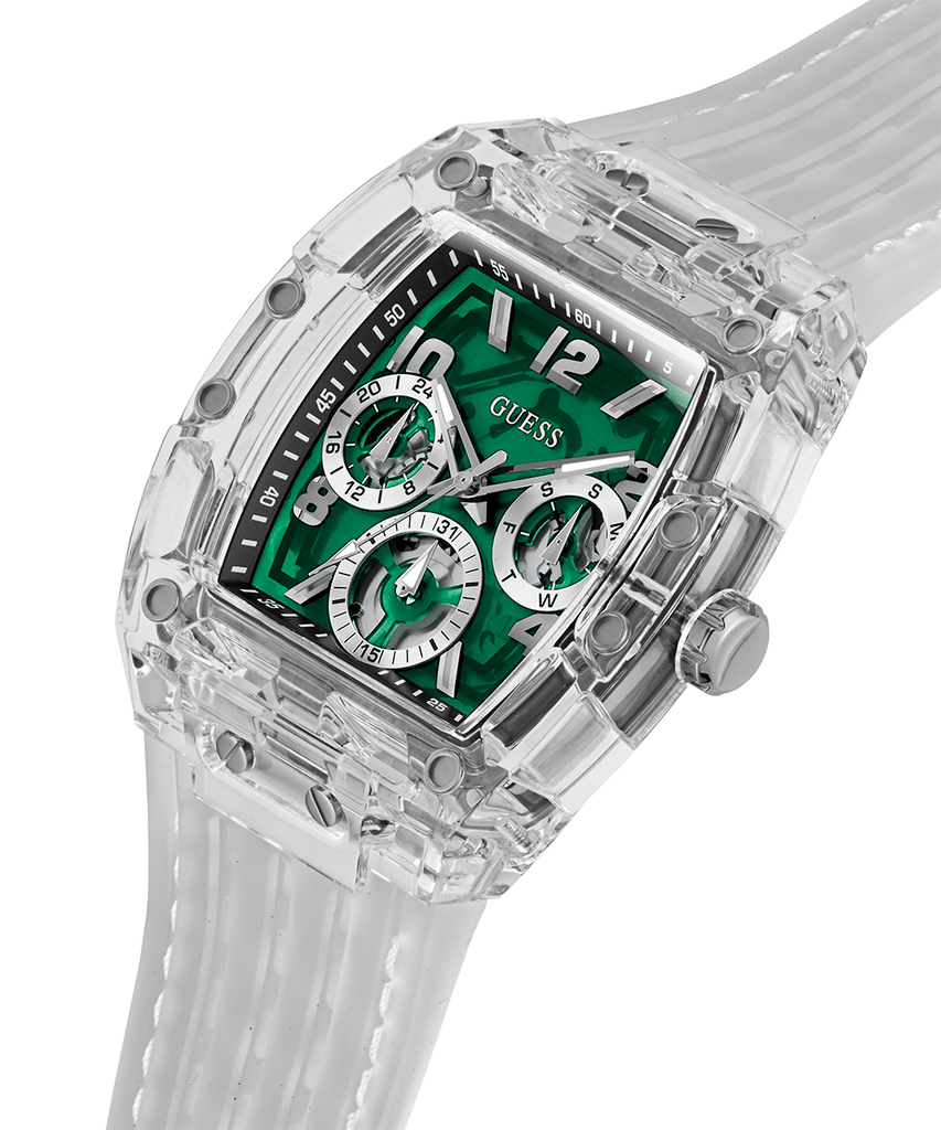 Guess Phoenix Quartz Green Dial Transparent Silicone Strap Watch For Men - GW0499G8 Buy Now By Guess