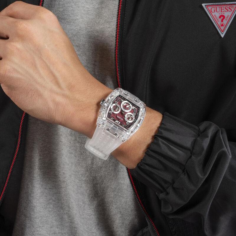 Guess Phoenix Quartz Burgundy Dial Transparent Silicone Strap Watch For Men - GW0499G9 Buy Now By Guess