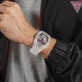 Guess Phoenix Quartz Burgundy Dial Transparent Silicone Strap Watch For Men - GW0499G9 Buy Now By Guess