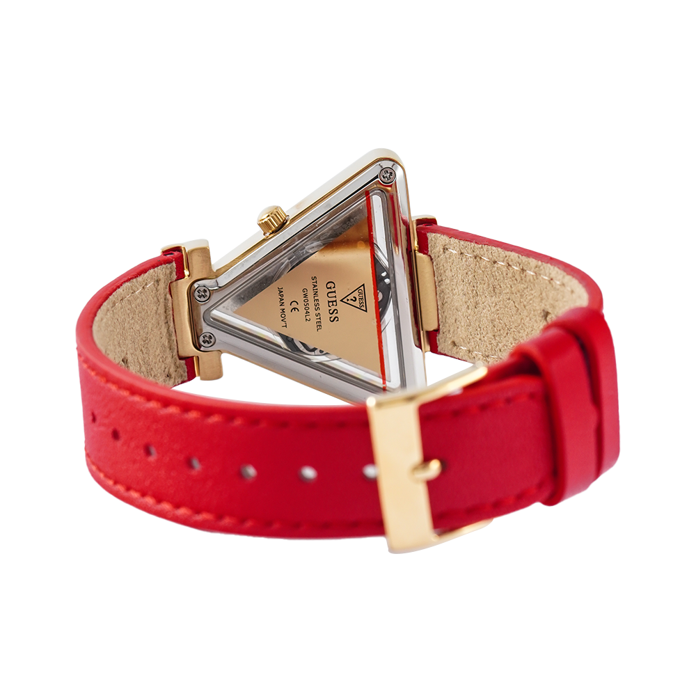 Guess Fame Quartz Gold Dial Red Leather Strap Watch For Women - GW0504L2 Buy Now By Guess