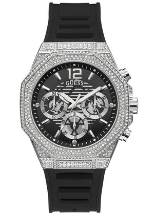 Guess Momentum Chronograph Crystals Black Dial Black Silicone Strap Watch For Men - GW0518G1 Buy Now By Guess