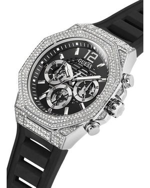 Guess Momentum Chronograph Crystals Black Dial Black Silicone Strap Watch For Men - GW0518G1 Buy Now By Guess