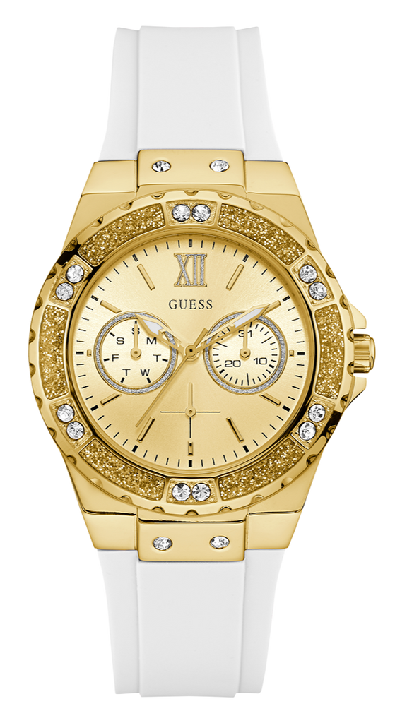 Guess Multifunction Gold Dial White Rubber Strap Watch for Women - GW0519L2 Buy Now By Guess