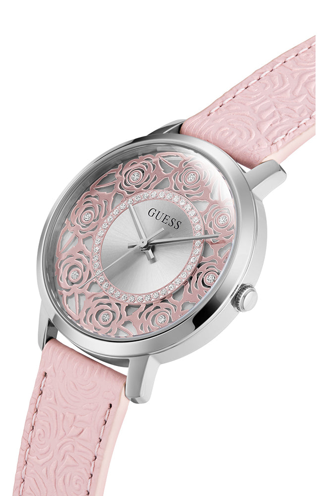 Guess Dahlia Analog Silver Dial Pink Leather Strap Watch for Women - GW0529L1 Buy Now By Guess