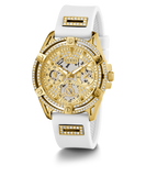 Guess Queen Quartz Gold Dial White Silicone Strap Watch For Women - GW0536L2 Buy Now By Guess