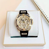 Guess Queen Quartz Gold Dial Black Silicone Strap Watch For Women - GW0536L3 Buy Now By Guess