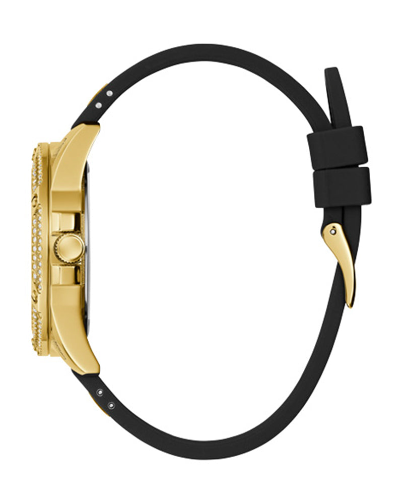 Guess Queen Quartz Gold Dial Black Silicone Strap Watch For Women - GW0536L3 Buy Now By Guess