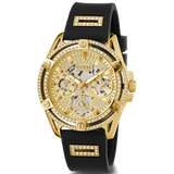 Guess Queen Quartz Gold Dial Black Silicone Strap Watch For Women - GW0536L3 Buy Now By Guess