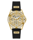Guess Queen Quartz Gold Dial Black Silicone Strap Watch For Women - GW0536L3 Buy Now By Guess