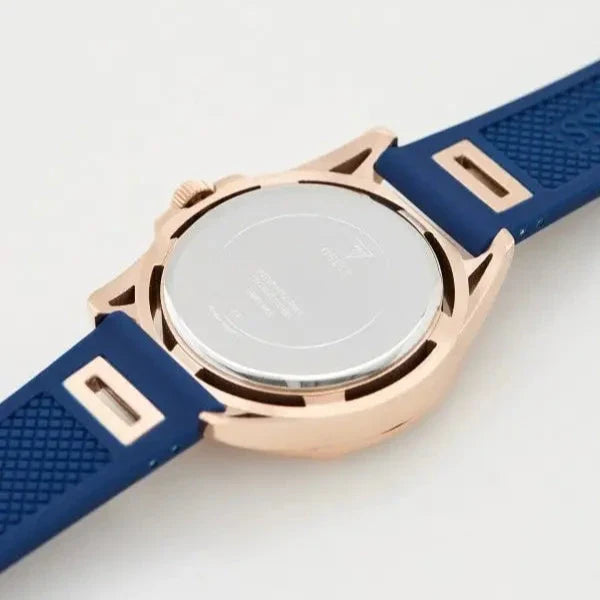 Guess Queen Quartz Crystals Rose Gold Dial Blue Silicone Strap Watch For Women - GW0536L5 Buy Now By Guess
