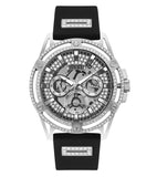 Guess King Quartz Crystals Silver Dial Black Silicone Strap Watch For Men - GW0537G1 Buy Now By Guess